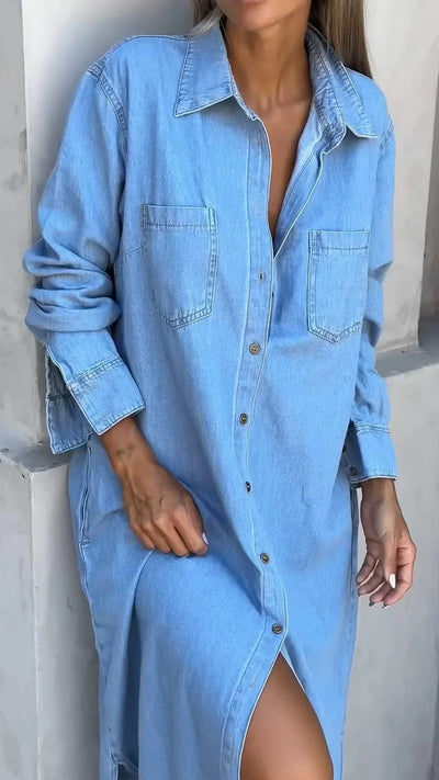 Abito in denim a maniche lunghe con polsini