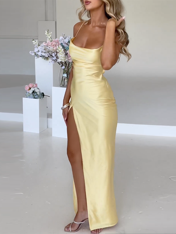 Robe Longue Unie Avec Fente Latérale