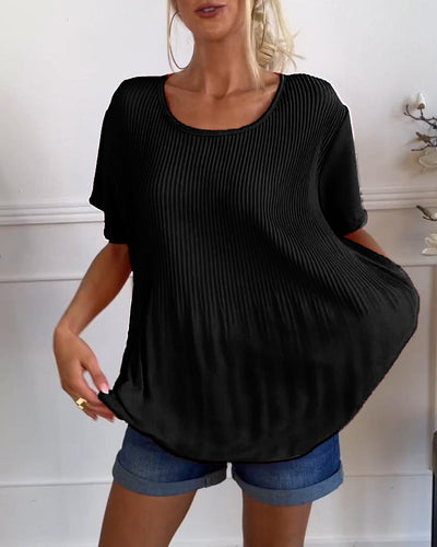 Blusa plissettata tinta unita con scollo tondo