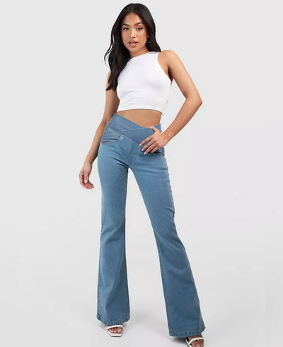 Aida | High-Waisted Crossover Stretch Jeans