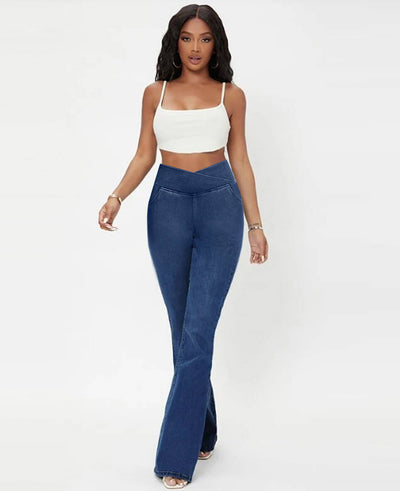 Aida | High-Waisted Crossover Stretch Jeans