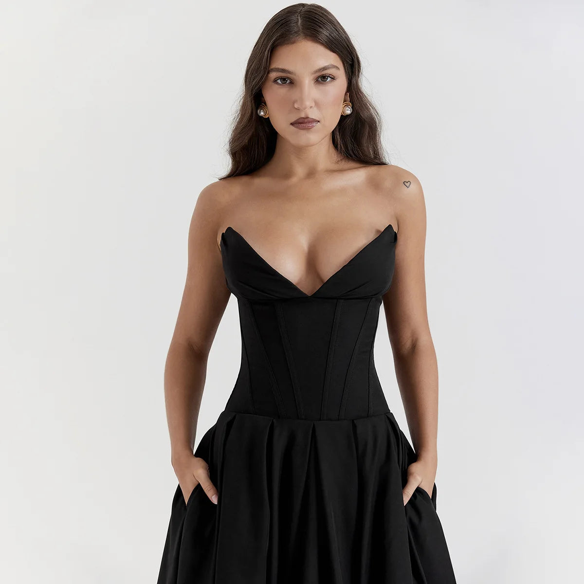 Robe corset mi-longue sans bretelles