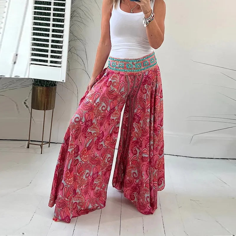 Pantaloni larghi stampati bohémien da donna