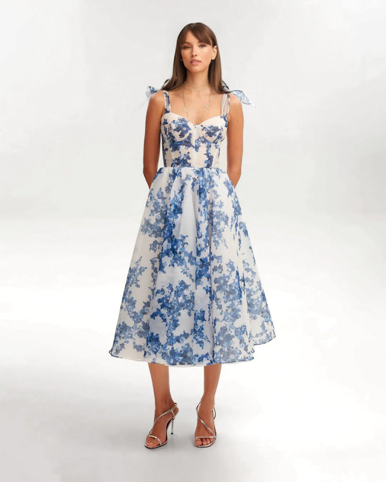 Charmante robe à fleurs bleu et blanc