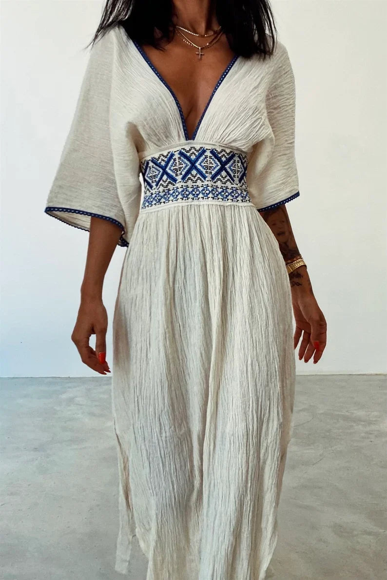 Robe Maxi Brodée Col en V avec Fente