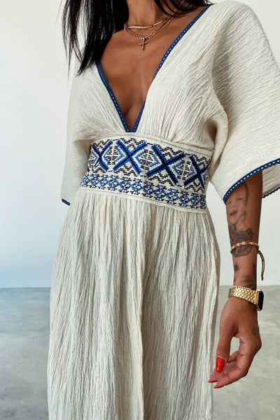 Robe Maxi Brodée Col en V avec Fente