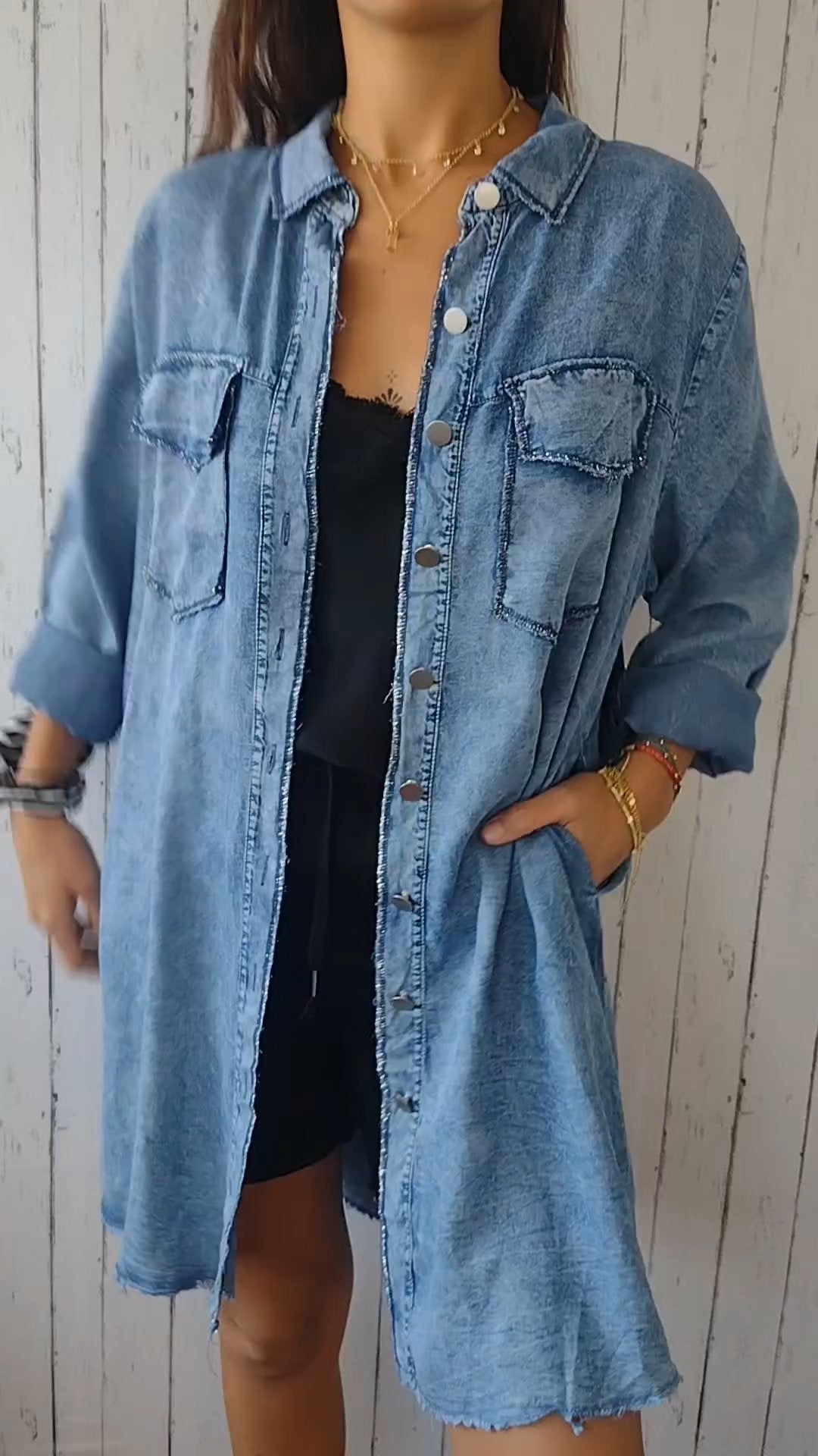 Chemise À Manches Longues En Faux Denim