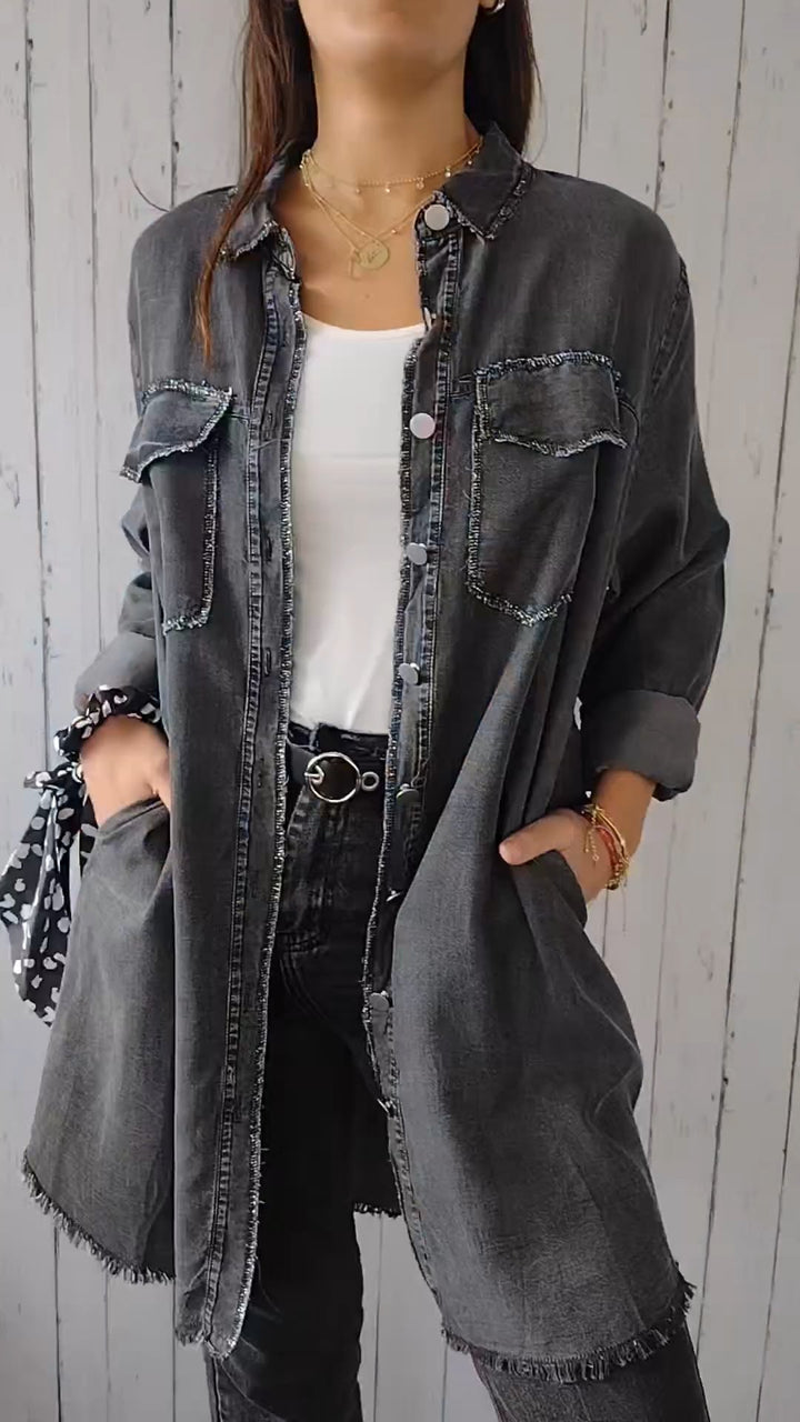 Chemise À Manches Longues En Faux Denim