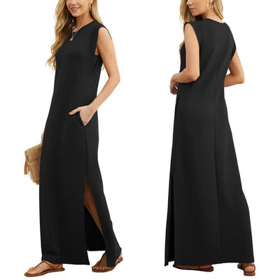 Robe décontractée sans plis pour femme avec ourlet fendu